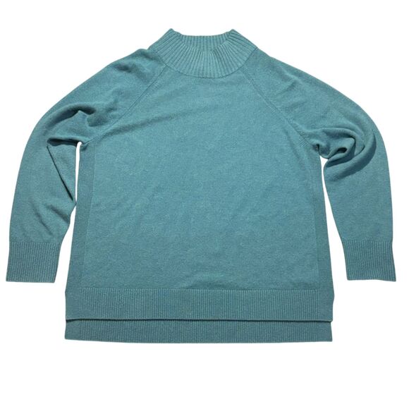 L.L Bean Cyan 100% Cashmere Mockneck Sweater sz XL Cozycore soft Knit high-low - Picture 1 of 7